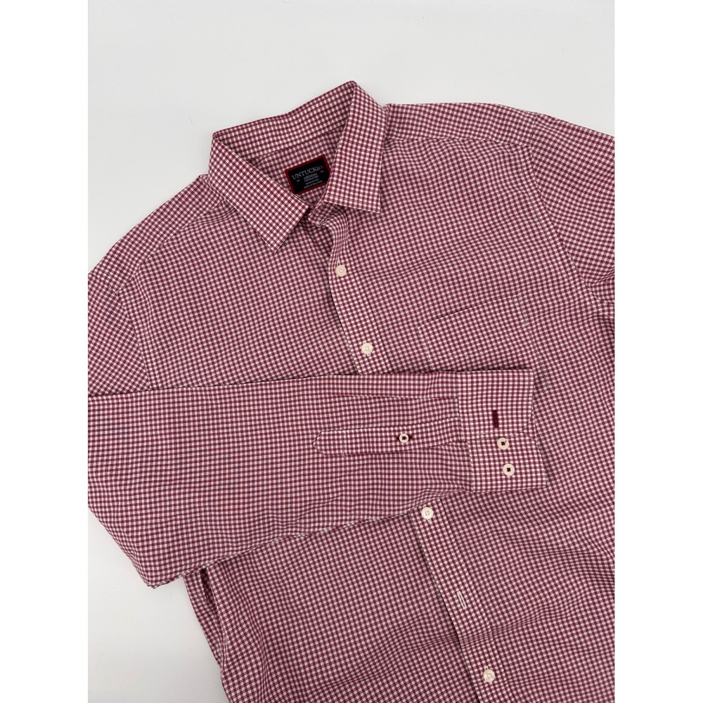 UNTUCKit Mens Medium Red Gingham Wrinkle Free Long Sleeve Button Down‎ Shirt